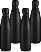 Volhoply 25oz Insulated Water Bottles Bulk 1/2/4 Pack, Metal Sports Water Bottles, Keeps Cold & Hot, BPA Free Leakproof Bottle (Black,4 Pack)