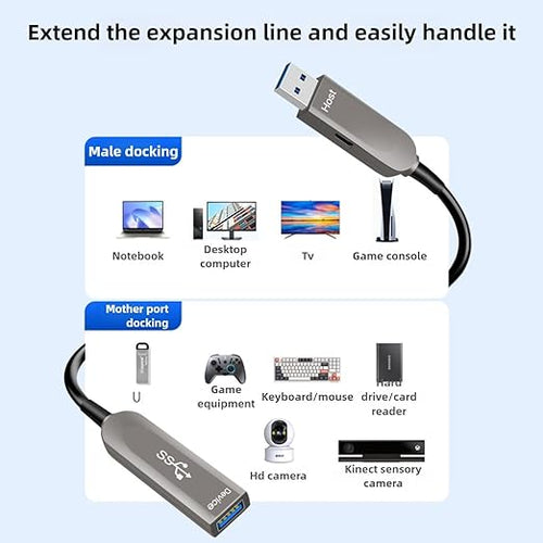 164ft/50m USB Am to Af Fiber Optic Data Cable, 10Gbps Long Distance Data Transfer USB 3.1 Am to Af, for VR, Camera, PC, Laptop, Webcam, Printer, Webcam etc.