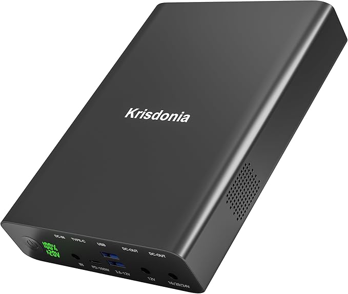 Krisdonia 100W USB-C PD Power Bank, 64000mAh Portable Charger Battery Pack [PD 3.0 USB-C 100W + DC 12/16/20/24V + Quick Charge QC 3.0 Dual Ports] for Laptop, Tablet, Smartphone, Projector and More