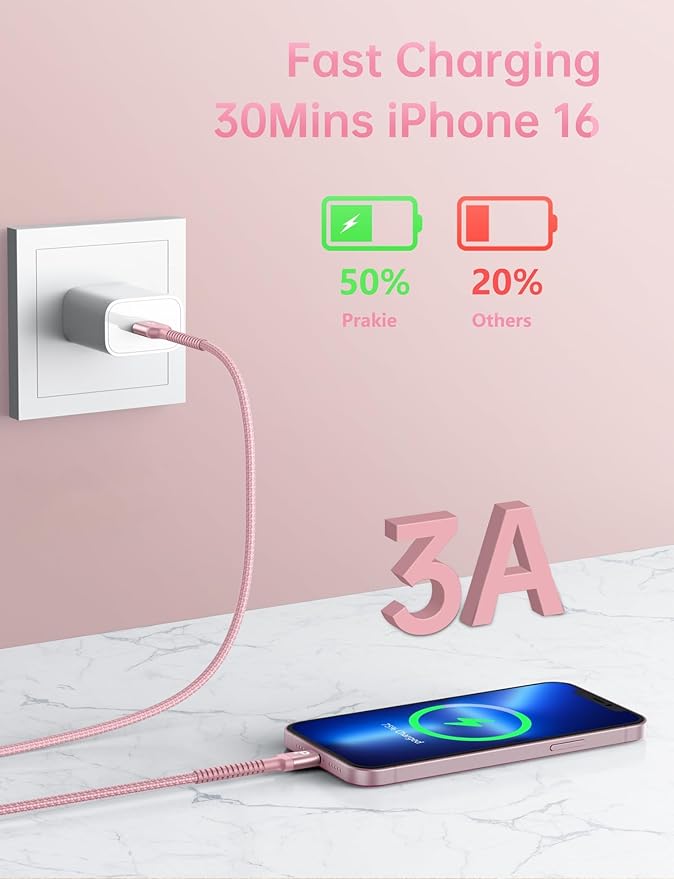 USB A to USB C Cable Fast Charging 3FT, 2Pack USB to USB C Charger Cord, Upgraded Extra Durable Braided USBC Cable Compatible with iPhone 17 16 15 Pro Max,Samsung Galaxy S10 S9 Plus and More -Pink
