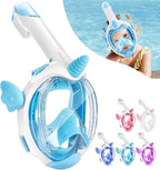 Kids Snorkel Mask, Full Face Snorkel Mask for Kids 4-16, 180 HD View Anti-Fog Anti-Leak Snorkel Mask for Kids Snorkel Set Snorkeling Gear for Kids
