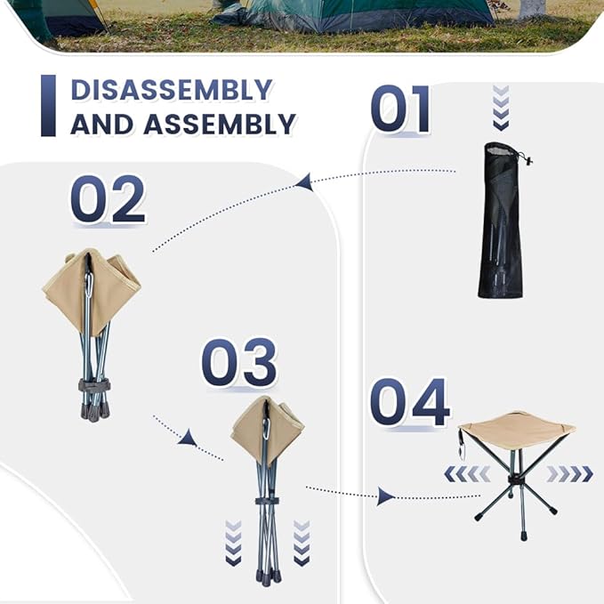 Lightweight Camping Stool 7075 Aluminum Small Folding Camping Portable Chair with Carry Bag Retractable Backpacking Stool for Travel Camping Hiking Fishing Garden Work Picnic BBQ Outdoor