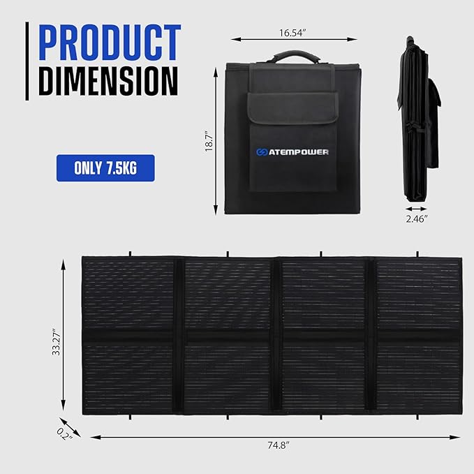 ATEM POWER 200W Portable Solar Panel - Foldable Solar Charger Monocrystalline with 20A MPPT Charger Controller 5V USB Output for 12V Batterires/Power Station Outdoor Camper RV Off Grid