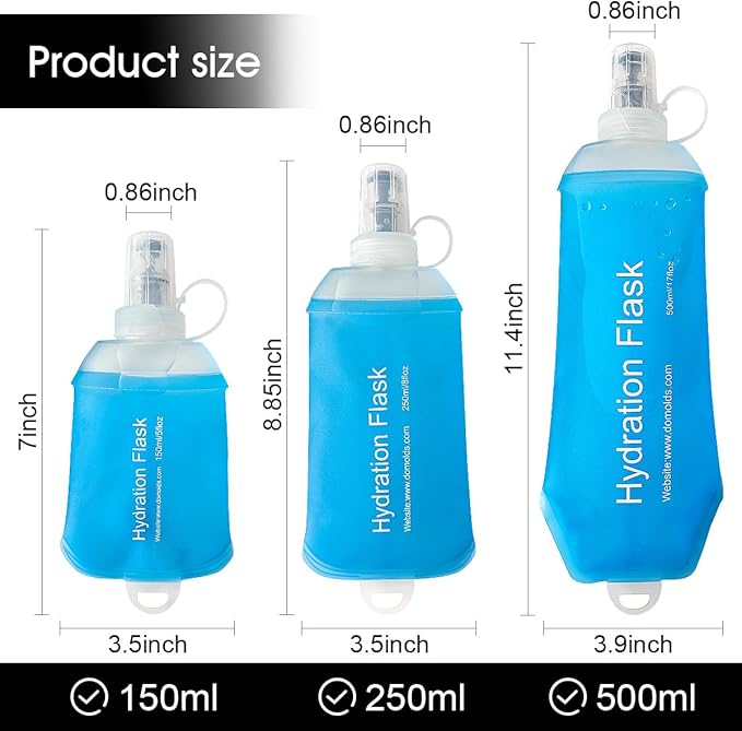 WILDREEDS 150ml Soft Flask, TPU Collapsible Soft Water Bottle for Hydration Pack, Running Vest, Folding Water Bottle for Hiking Cycling Climbing-2Pcs, Blue