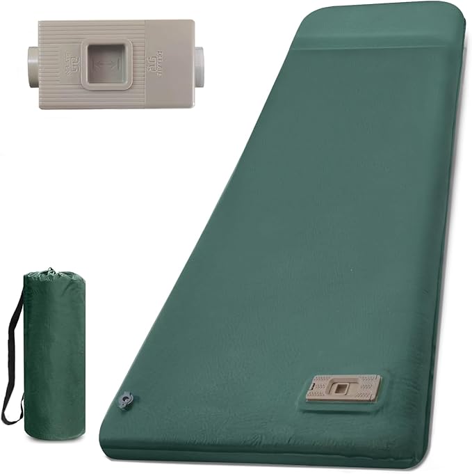 LINKET Self Inflating Sleeping Pad: Sleeping Pad with Electric Pump 3.2" Ultra-Thick Memory Foam & Built-in Pillow All Season Camping Mattress for Tent Travel Car - Self Inflating Air Mattress Green