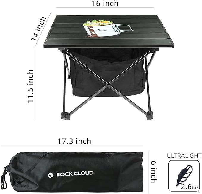 ROCK CLOUD Portable Camping Table Ultralight Aluminum Camp Table with Storage Bag Folding Beach Table for Camping Hiking Backpacking Outdoor Picnic, Limited Edition Tabletop