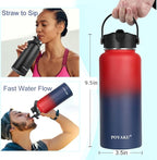 Water Bottle Insulated 32oz 40oz 64oz 128oz Straw Lid Spout Lid & 3 Lids, Leak Proof, Vacuum Insulated,Stainless Steel Water Bottle Wide Mouth for Sports, Gym or Office
