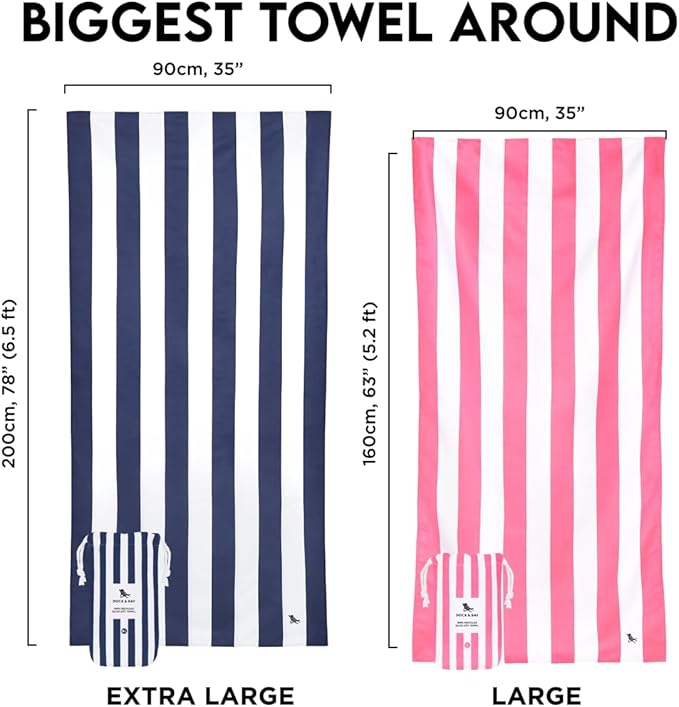 Dock & Bay Beach Towel - Quick Dry, Sand Free - Compact, Lightweight - 100% Recycled - Includes Bag - Cabana - Set G (4), Extra Large (200x90cm, 78x35)
