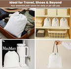 LFH Cotton Rich Shoe Storage Bags with Drawstring, Dustproof Breathable Reusable Organizer, Perfect For Travel, Dorm, Hotel, College, Gym, Easy to Carry, Machine Washable 8"x17" (Pack of 4) - White