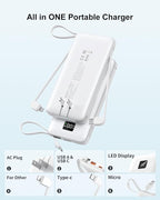 2-Pack Portable Charger Built-in Cables and AC Wall Plug, 10000mAh 22.5W PD Fast Charging Power Bank, Lightweight Compact Battery Pack Travel Essentials for iPhone 17/16/15/14/13 Series,Samsung,Tablet