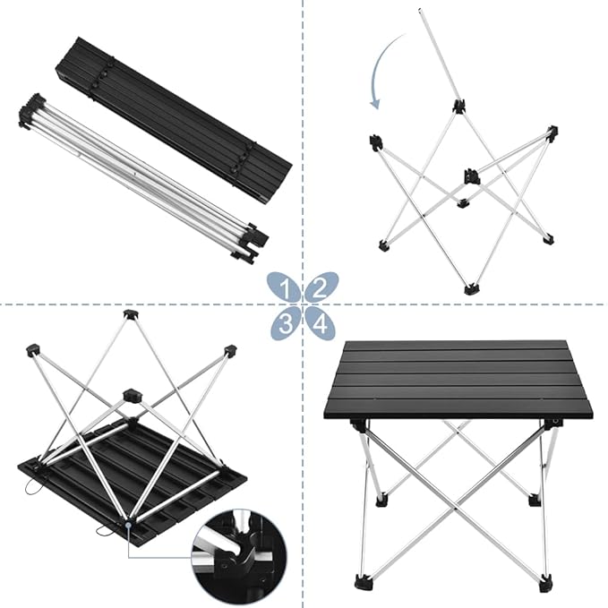 Grope Portable Camping Table with Aluminum Table Top, Folding Beach Table Easy to Carry, Prefect for Outdoor, Picnic, BBQ, Cooking, Festival, Beach, Home (Black-L)