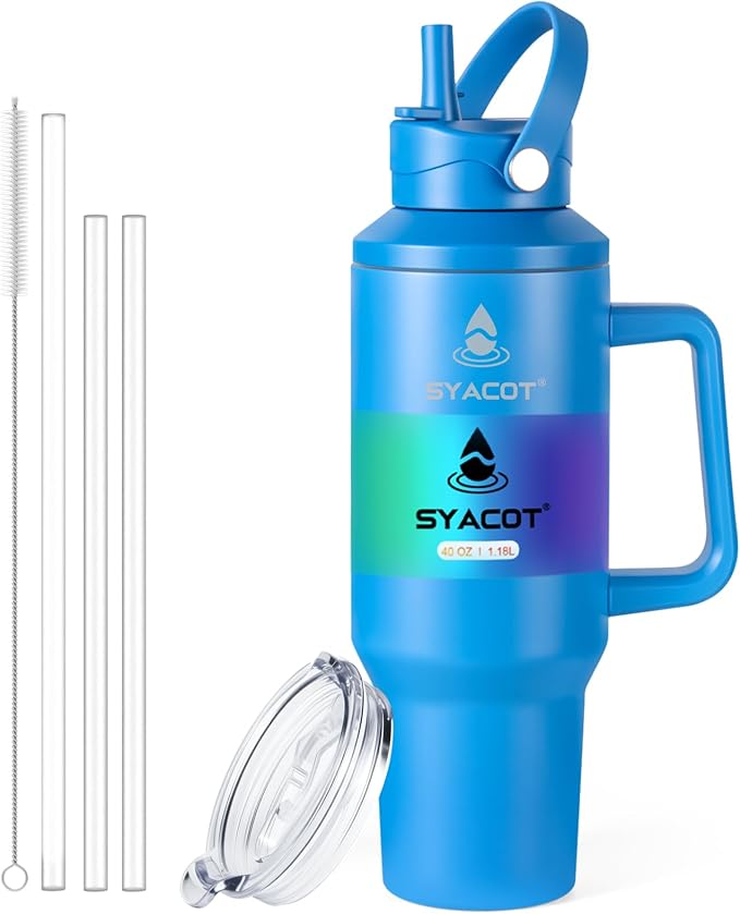 40 oz Tumbler with Handle and Straw or Convert to 40 oz Insulated Water Bottle Fits in Cup Holder. Stainless Steel Metal Water Flask with 2 Lids for Travel,Camping,Gym Sports Coffee Mug Thermal Cup