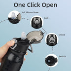 BJPKPK 25oz Insulated Water Bottle With Straw Stainless Steel Double Wall Water Bottles BPA Free Leak Proof Thermo With Lockable Flip Lid And Soft Silicone Spout,Black Leopard