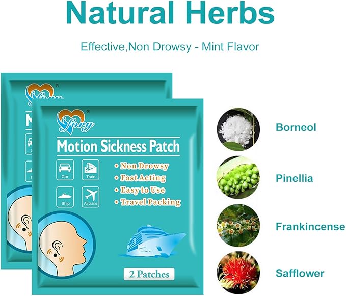 30ct Motion Sickness Patches Non Drowsy – Sea Sickness Patches for Cruise, Car, Airplane, and Other Travel – Waterproof Patch Hidden Behind Ear – Effect Lasts 72 Hours