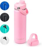 ThermoProof Double-Walled Vacuum Insulated Stainless Steel Water Bottle - Wide Mouth with Chug & Spout Lids, Dishwasher Safe, Reusable, Leakproof, Hot & Cold for Men, Women & Kids - 22oz, Pink