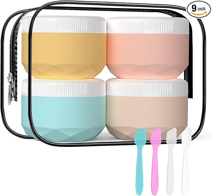 Travel Containers for Toiletries, 4-Pack TSA Approved Silicone Jars (1oz) - BPA Free Leakproof Cosmetic Containers for Creams, Lotion, Skincare & Makeup with Bonus Waterproof Bag