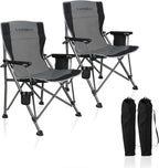 Camping Chair Folding Portable Lawn Chair 2 Pack Comfortable Hard Arm Sturdy for Family Camp, Outdoor, Sports, Beach, Travel, Grey, Supports 300 lbs