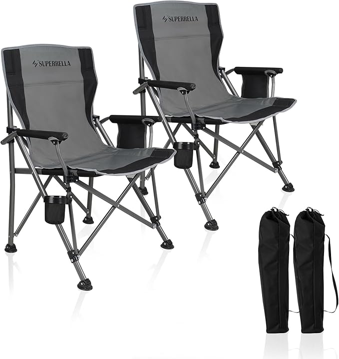 Camping Chair Folding Portable Lawn Chair 2 Pack Comfortable Hard Arm Sturdy for Family Camp, Outdoor, Sports, Beach, Travel, Grey, Supports 300 lbs