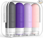 ME.FAN Travel Bottles for Toiletries, TSA Approved 3oz Travel Size Containers, Silicone Squeezable Portable Split Bottle, Travel Accessories for Conditioner, Shampoo, Lotion- 4 Pack Purple