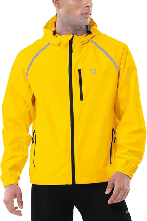 baleaf Men's Rain Jacket Waterproof Windbreaker Raincoat Running Cycling Hiking Gear Hood Lightweight Reflective Packable