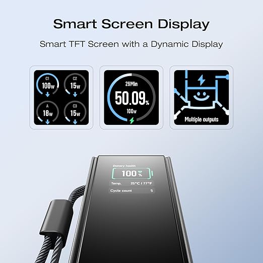 EF ECOFLOW Rapid Power Bank, 25,000mAh, 100W Built-in and Retractable Cables, 170W Portable Charger with Triple 100W USB-C Port, Compatible with iPhone Series, Samsung, Laptop and More, Black