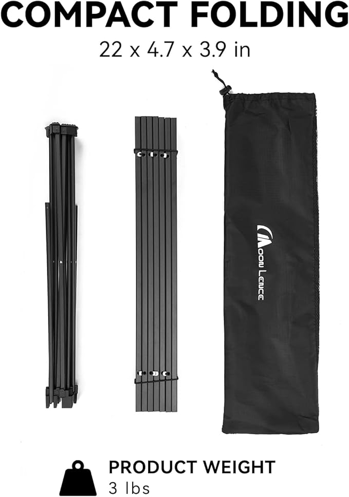 MOON LENCE Folding Outdoor Aluminum Camping Table Portable Ultralight Compact Backpacking Travel Table for Beach, Picnics, Hiking (Black, Large)