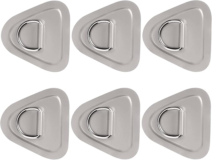 TOBWOLF 6 Pack 3.54" / 9cm Stainless Steel D-Ring Patch for Inflatable Boat Kayak Dinghy SUP, Triangular D-Ring PVC Patch Stand-Up Paddleboard Canoe Rafting Accessories, NO Glue Included