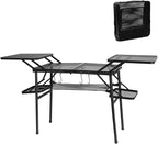 CDEN Camping Table, Campact Table, Folding Portable Tables, Tailgate Tables, with Side Table, 4 Side Shelves, mesh net, for Camping, Picnic, BBQ