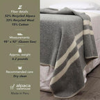 Thick Alpaca Wool Blanket Queen Size Heavyweight for Camping Outdoors or Using Indoors | Soft Peruvian Alpaca Wool Blankets (Ivory - Soft Gray Stripes, Queen)