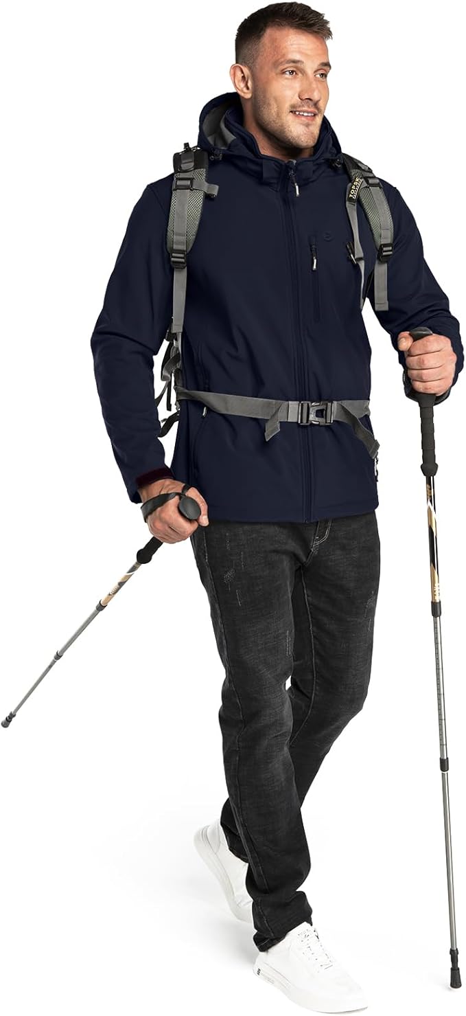 Outdoor Ventures Men's Lightweight Softshell Jacket Fleece Lined Hooded Water Resistant Winter Hiking Windbreaker Jackets