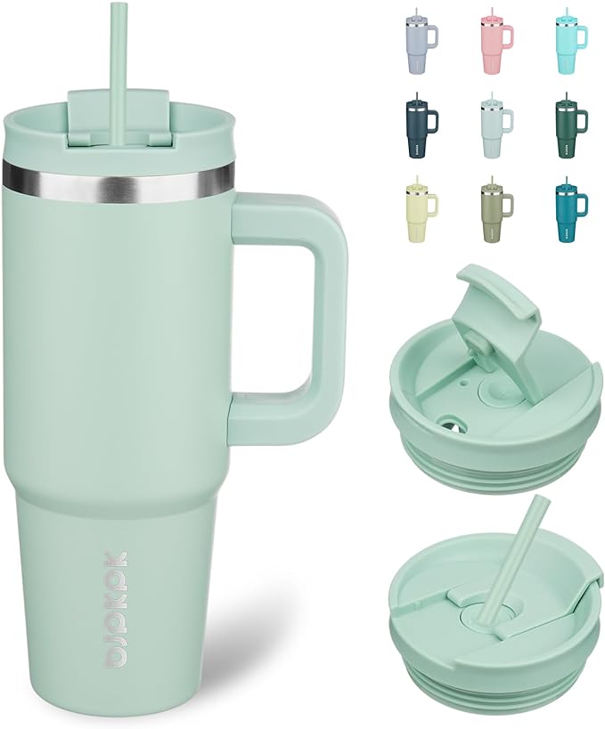 BJPKPK Insulated Tumblers With Handle And Straw 30 oz Stainless Steel Tumbler Cups With Lid,Pistachio Green