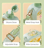 24 Oz Square Transparent Water Bottle, Cute Portable Travel Canteen with Adjustable Strap 700ml (Pink)