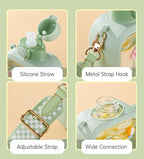 24 Oz Square Transparent Water Bottle, Cute Portable Travel Canteen with Adjustable Strap 700ml (Purple)