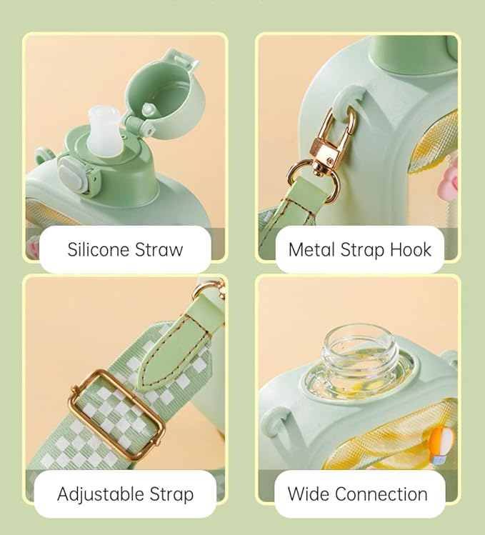 24 Oz Square Transparent Water Bottle, Cute Portable Travel Canteen with Adjustable Strap 700ml (Purple)