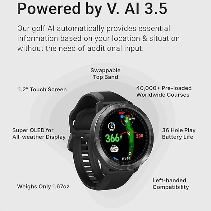 Voice Caddie T11 PRO GPS Golf Watch AMOLED Display, Green Undulation, Subscription Free, 40k+ Preinstalled Courses w/Shot Tracking, Practice Tempo Mode, Putt View, 1.3" OLED Touchscreen Plus V-A.I.