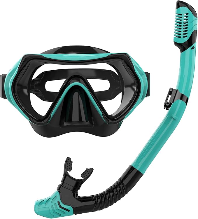 Snorkeling Gear for Adults, JRing Snorkel Mask Set with 180 Degree Tempered Glass Anti Fog Goggles Scuba Dry Top Snorkel for Swimming, Scuba Diving Mask for Men Women
