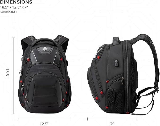 Swissdigital Design Travel Backpack for Men with Finder（color random）, TSA Friendly USB Charging RFID Protection Business Backpack Fits 15.6" Laptops Black | J14BT013-BR