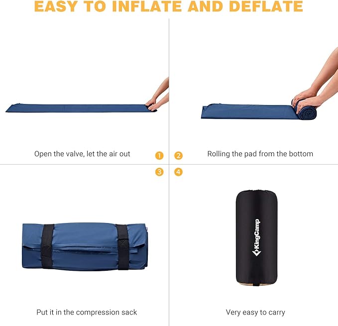 KingCamp Double Sleeping Pad for Camping, Rollover Prevention Inflatable Queen Camping Mattress 2 Person Ultralight Air Mat for Backpacking Hiking Tent Cot