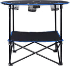 LEADALLWAY Folding Picnic Table Portable Outdoor Camping Table with 4 Cup Holders and Carrying Bags,Collapsible Canvas Travel Table for Outdoor Picnic,Barbecue,Travel,Fishing (Black+Blue)