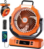 Camping Fan Rechargeable Portable Fan 12-Inch, 40000mAh Battery Powered Fan with LED Light, Digital Display, Timer, 6 Wind Speeds Cordless USB Desk Fan for Tent, Travel (Orange)