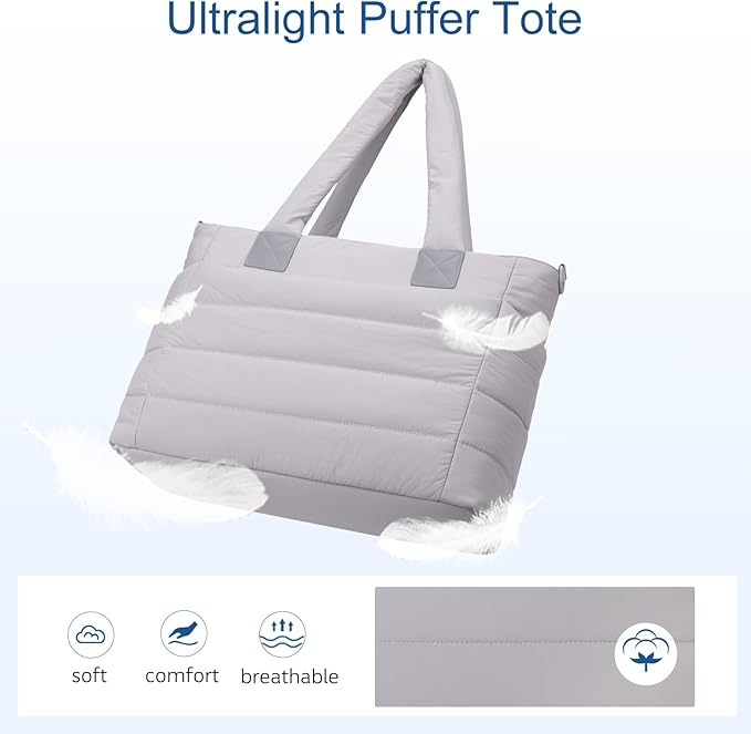 Tote Bag for Women Puffer Work Tote Handbag Large Quilted Nurse Bag with Zipper for Travel