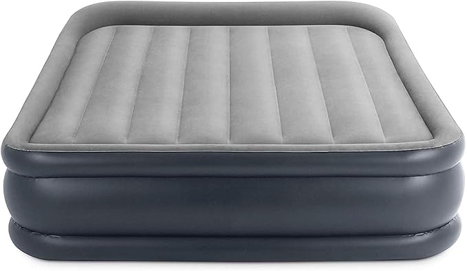Intex 64135ED Dura-Beam Plus Deluxe Pillow: Fiber-Tech – Queen Size – Built-in Electric Pump – 16.5in Bed Height – 600lb Weight Capacity