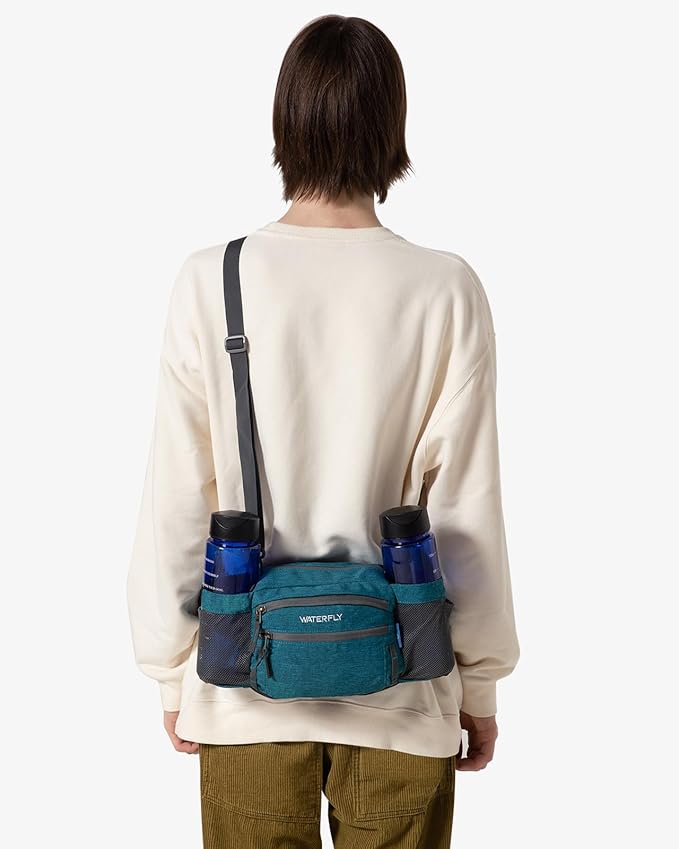 WATERFLY Fanny Pack Waist Bag: Waist Pack for Women Men with Two Water Bottle Holder Hiking Fanny Pack for Running Walking DogWalking Travel Cycling