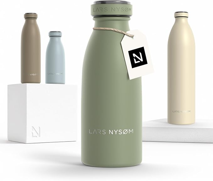 LARS NYSØM Stainless Steel Insulated Water Bottle 12oz 17oz 25oz 34oz 51oz | Insulated Thermo Flask for Hot and Cold Beverages | Leakproof Drinking Bottle (Sage Green, 11.9oz)