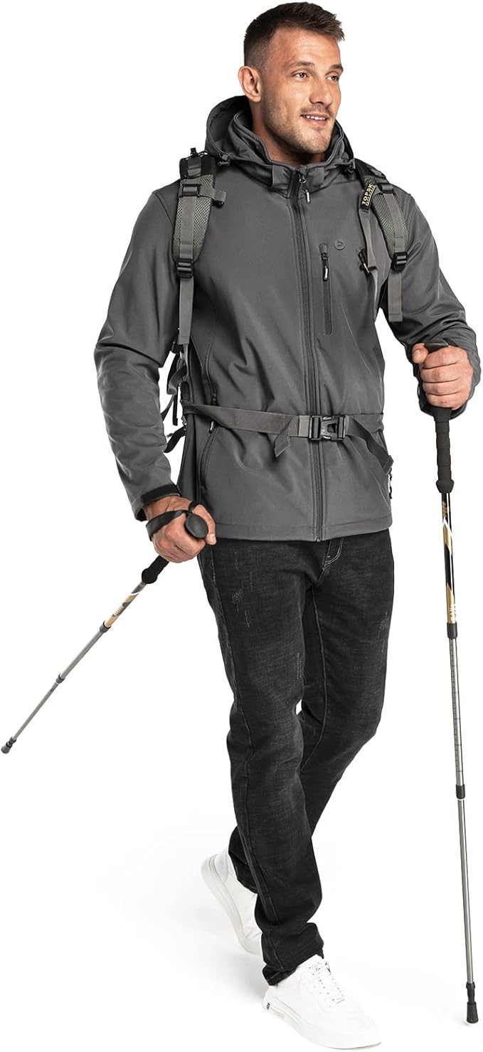 Outdoor Ventures Men's Lightweight Softshell Jacket Fleece Lined Hooded Water Resistant Winter Hiking Windbreaker Jackets