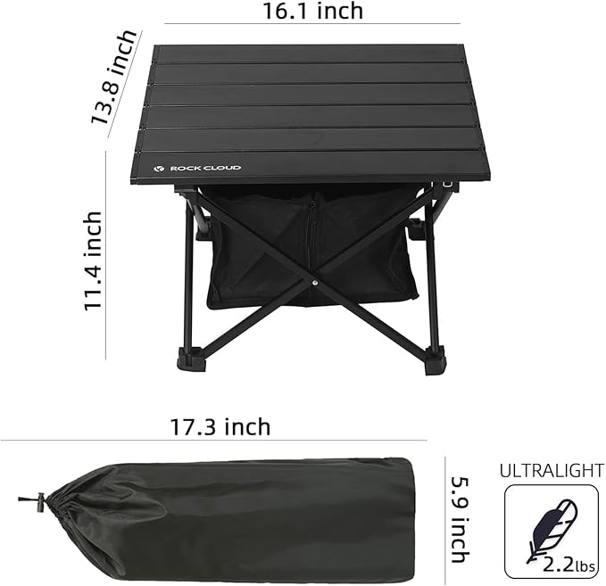 ROCK CLOUD Upgraded Portable Camping Table Ultralight Aluminum Camp Table Folding Beach Table with Storage Bag for Camping Hiking Backpacking Outdoor Picnic
