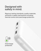 Belkin Portable Charger, USB C Power Bank 20000 mAh w/ 1xUSB-C Port & 2xUSB-A Ports, 15W w/Type-C to Type-A Cable - iPhone 17, Samsung Galaxy S25, Nintendo Switch 2, Google Pixel 10, etc. - White