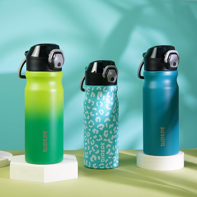 BJPKPK Insulated Water Bottle 18oz Stainless Steel Water Bottles With Straw And Carry Handle Double Wall Metal Thermo,Navy Blue