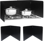 2 Pieces Grease Splatter Guard 2 Sided Foldable Stainless Steel Splatter Guard Oil Splash Guard for Grease Stainless Steel Backsplash for Stove Frying Pan Splatter Guard (Black, 15.7" X 15.7")