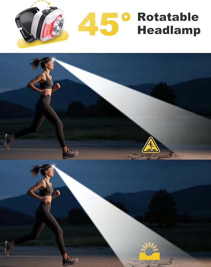 Rechargeable Headlamp, Ultra Bright LED Head Lamp 4+2 Modes, 45° Adjustable Headlight with Red Light, IPX4 Waterproof Lightweight Head Light Flashlight for Camping, Running, Hiking, Fishing